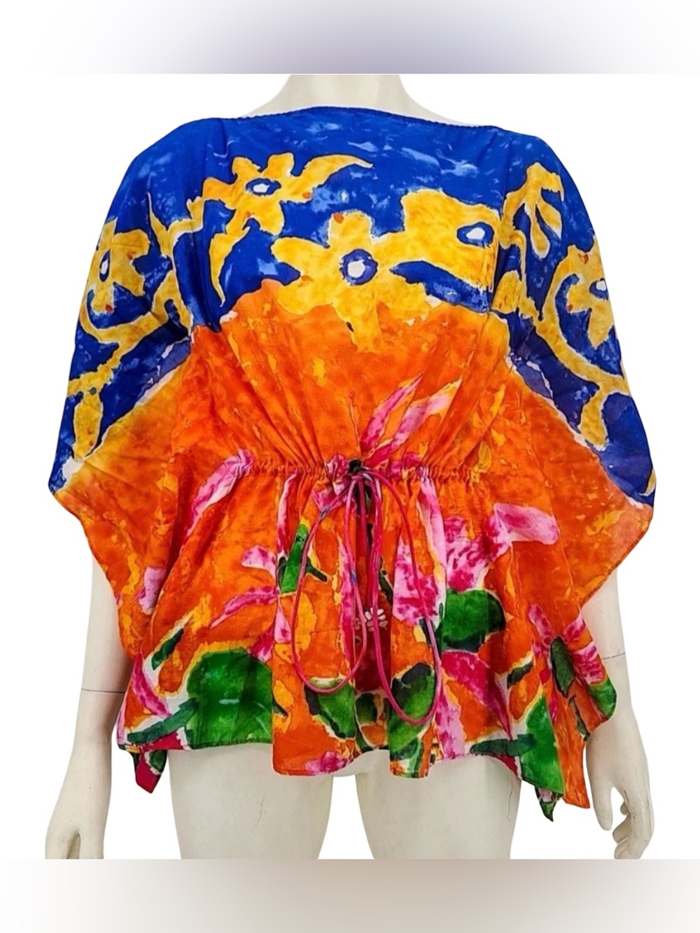 Ralph Lauren CoverUp Tunic Vibrant Tropical Floral Tie Waist Retro Resort wear S